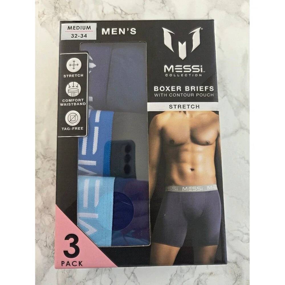 Lionel Messi Tag Free Boxer Brief Shorts 3 Pack Underwear Stretchy Contour Pouch